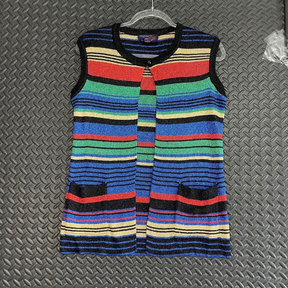 Vintage Renee Tener for Outlander Striped Multi Color Cardigan Vest‎ Women's S
